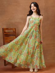 Printed Shoulder Straps A-Line Ethnic Dresses