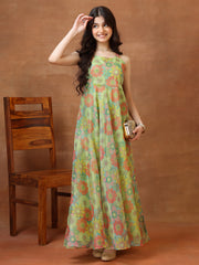 Printed Shoulder Straps A-Line Ethnic Dresses