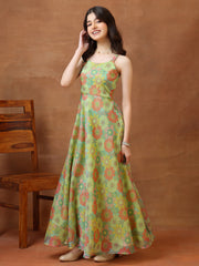 Printed Shoulder Straps A-Line Ethnic Dresses