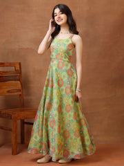 Printed Shoulder Straps A-Line Ethnic Dresses