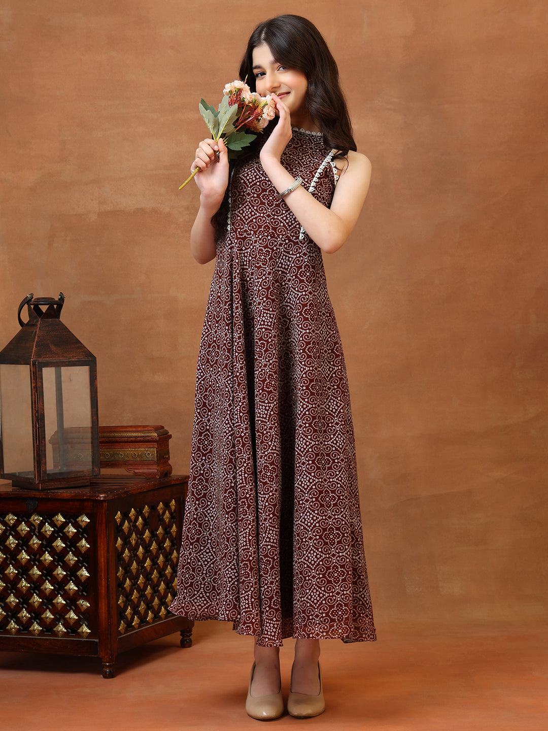 bandhani midi dress Girls Bandhani Printed Fit & Flare Midi Ethnic Dress 14Y