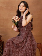 Girls Bandhani Printed Fit & Flare Midi Ethnic Dress