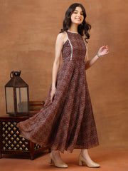 Girls Bandhani Printed Fit & Flare Midi Ethnic Dress