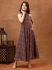 Girls Bandhani Printed Fit & Flare Midi Ethnic Dress