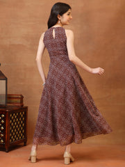 Girls Bandhani Printed Fit & Flare Midi Ethnic Dress