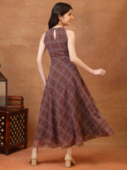 Girls Bandhani Printed Fit & Flare Midi Ethnic Dress