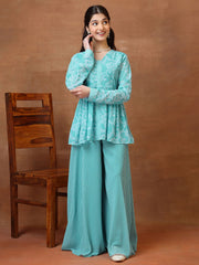 Girls Floral Printed Pleated Kurta with Palazzos