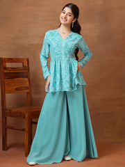 Girls Floral Printed Pleated Kurta with Palazzos