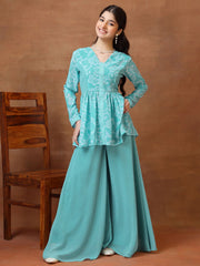 Girls Floral Printed Pleated Kurta with Palazzos