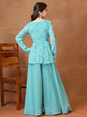 Girls Floral Printed Pleated Kurta with Palazzos