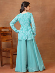 Girls Floral Printed Pleated Kurta with Palazzos