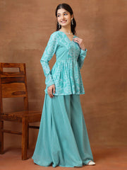 Girls Floral Printed Pleated Kurta with Palazzos