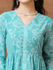 Girls Floral Printed Pleated Kurta with Palazzos