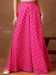 Girls Floral Printed Pleated Gotta Patti Kurta with Palazzos
