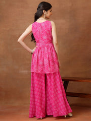 Girls Floral Printed Pleated Gotta Patti Kurta with Palazzos