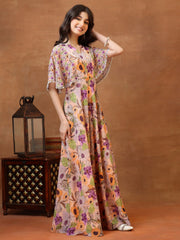 Printed V-Neck Fit and Flare Ethnic Dresses