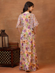 Printed V-Neck Fit and Flare Ethnic Dresses