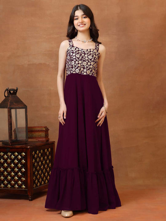 Girls Embellished Sweetheart Neck A-Line Maxi Dress