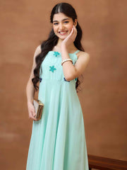Girls Embroidered Shoulder Straps A-Line Ethnic Dresses