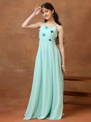 Girls Embroidered Shoulder Straps A-Line Ethnic Dresses