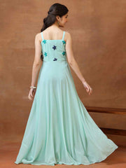 Girls Embroidered Shoulder Straps A-Line Ethnic Dresses