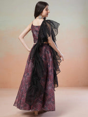 Girls Maroon Printed Ready to Wear Lehenga & Blouse With Dupatta