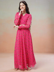 Girls Pink Floral Printed Ready to Wear Lehenga & Blouse