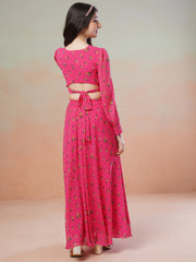 Girls Pink Floral Printed Ready to Wear Lehenga & Blouse