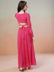Girls Pink Floral Printed Ready to Wear Lehenga & Blouse