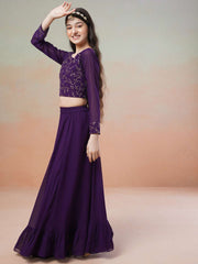Girls Purple Embroidered Thread Work Ready to Wear Lehenga &