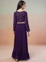Girls Purple Embroidered Thread Work Ready to Wear Lehenga &