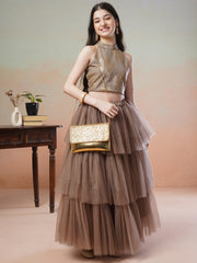 Girls Embellished Sequinned Ready to Wear Lehenga