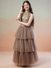 Girls Embellished Sequinned Ready to Wear Lehenga