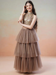 Girls Embellished Sequinned Ready to Wear Lehenga