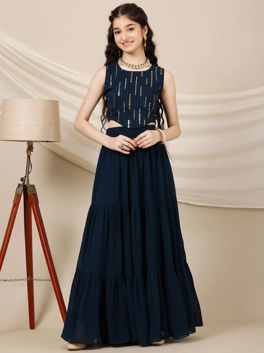 Girls Embroidered Sequinned Ready to Wear Lehenga