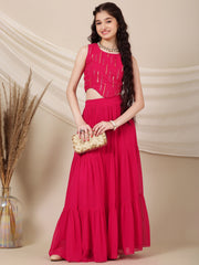 Girls Embroidered Sequinned Ready to Wear Lehenga