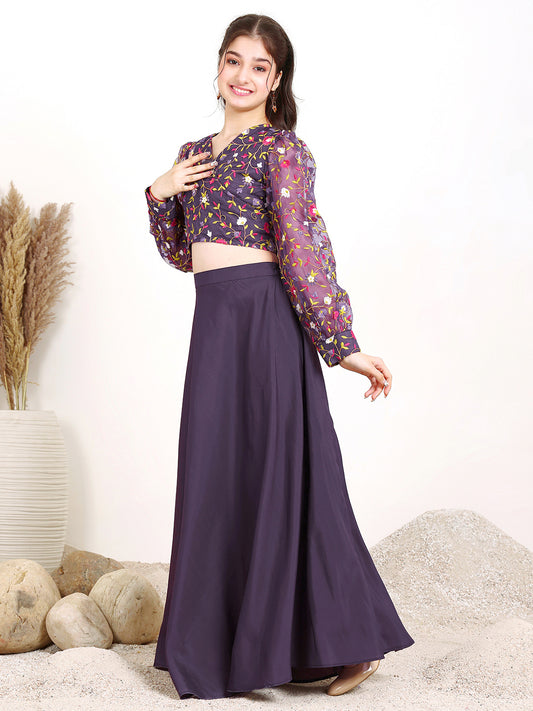 Girls Embroidered Thread Work Ready to Wear Lehenga and Blouse