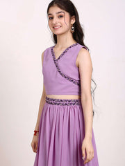 Girls Embroidered Sequinned Ready to Wear Lehenga & Blouse