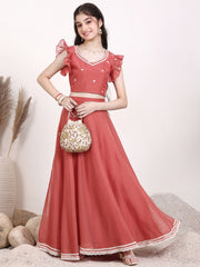 Girls Embroidered Thread Work Ready to Wear Lehenga & Blouse
