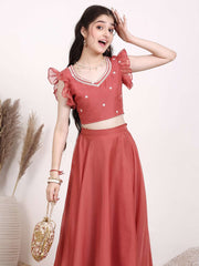 Girls Embroidered Thread Work Ready to Wear Lehenga & Blouse