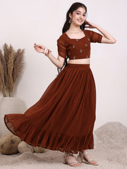 Girls Embroidered Thread Work Ready to Wear Lehenga