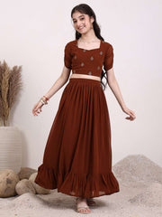 Girls Embroidered Thread Work Ready to Wear Lehenga