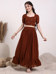 Girls Embroidered Thread Work Ready to Wear Lehenga