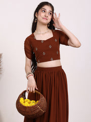 Girls Embroidered Thread Work Ready to Wear Lehenga