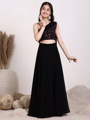 Girls Embroidered Thread Work One Shoulder Ready to Wear Lehenga & Blouse