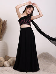 Girls Embroidered Thread Work One Shoulder Ready to Wear Lehenga & Blouse