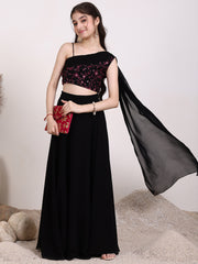 Girls Embroidered Thread Work One Shoulder Ready to Wear Lehenga & Blouse