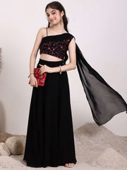 Girls Embroidered Thread Work One Shoulder Ready to Wear Lehenga & Blouse