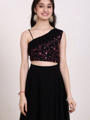 Girls Embroidered Thread Work One Shoulder Ready to Wear Lehenga & Blouse