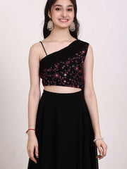 Girls Embroidered Thread Work One Shoulder Ready to Wear Lehenga & Blouse